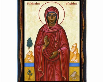 Icona di Santa Monica d'Africa - ByzantineArt - Immagine sacra cattolica su targa di legno fatta a mano