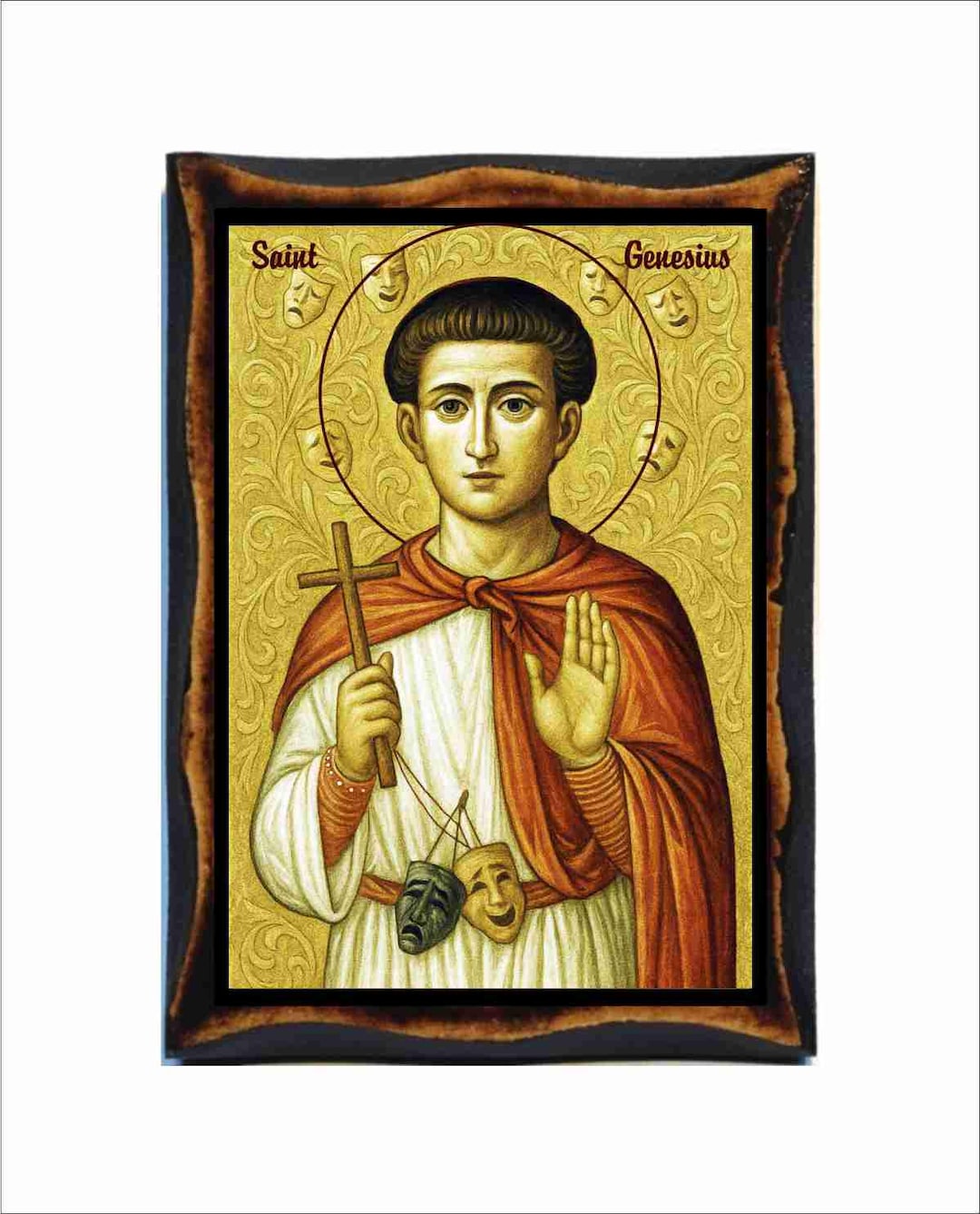 Saint Genesius of Rome Icon - Byzantine Art - Holy Card on