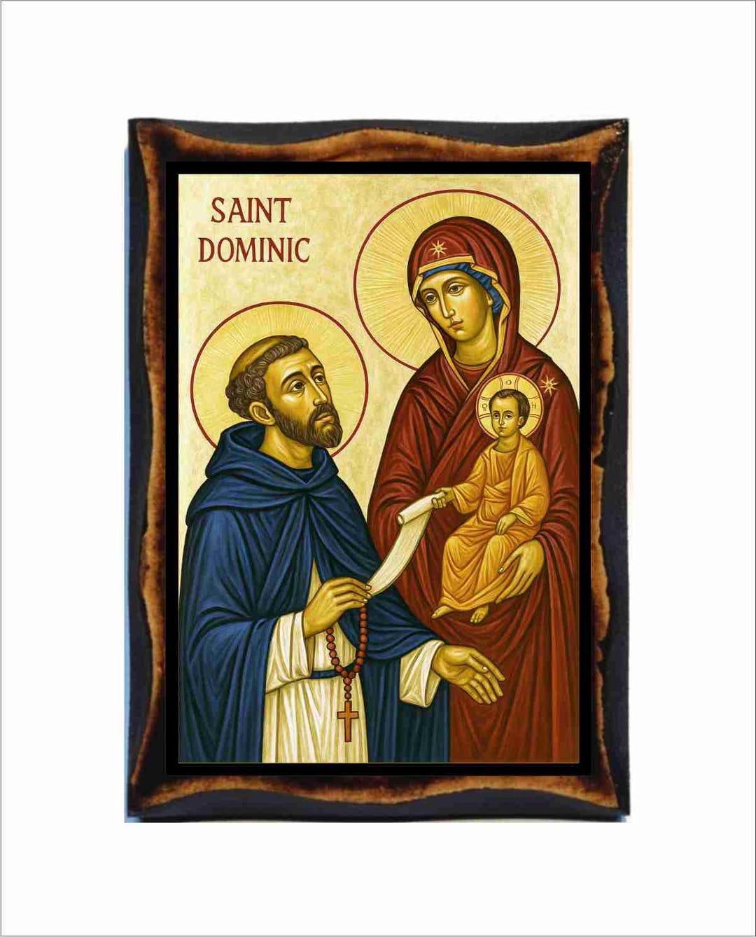 Saint Dominic Icon - History of Rosary - Catholic Holy Card on Handmade ...