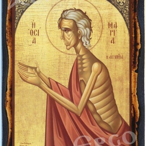 Saint Mary of Egypt Greek Orthodox Russian Mount Athos Byzantine Christian Catholic Icon on Wood