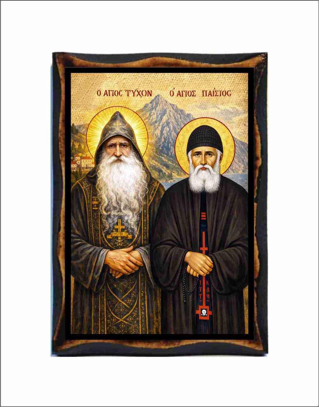 Paisios Athonite & Papa Tychon Athonite Icon - Byzantine Art - Holy ...