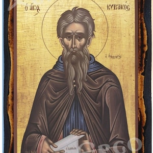Saint Kyriakos the Anchorite Greek Orthodox Russian Mount Athos Byzantine Christian Catholic Icon on Wood