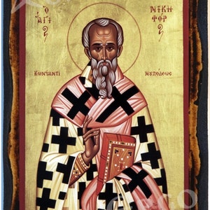 Saint Nikephoros I of Constantinople Greek Orthodox Russian Mount Athos Byzantine Christian Catholic Icon on Wood