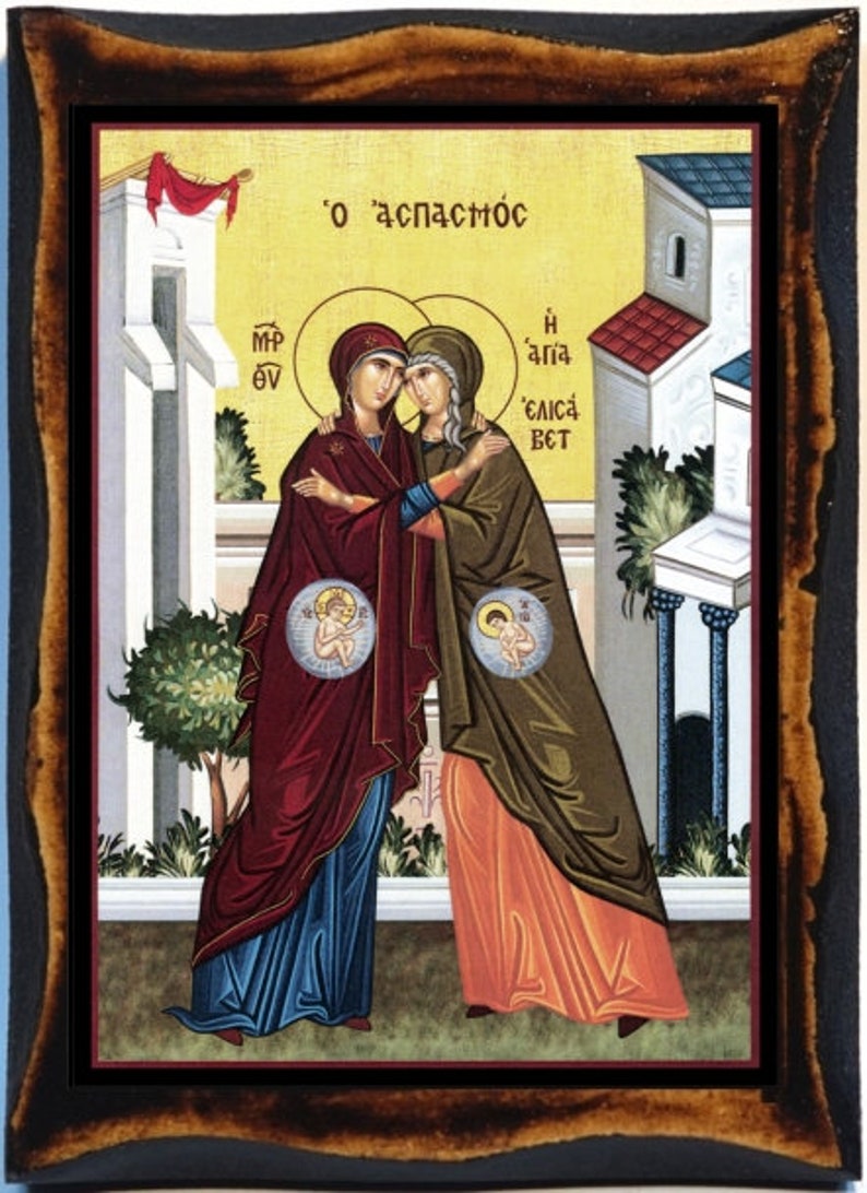 The Visitation of Theotokos to Elizabeth Handmade Wood Icon on - Etsy