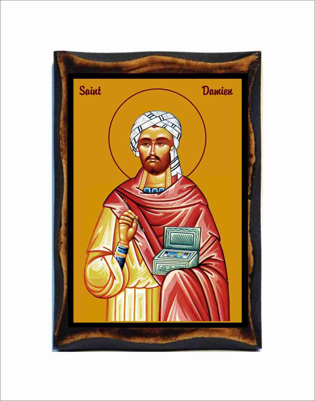 Saint Damian - Byzantine Art - Orthodox Catholic Holy Card on Handmade ...