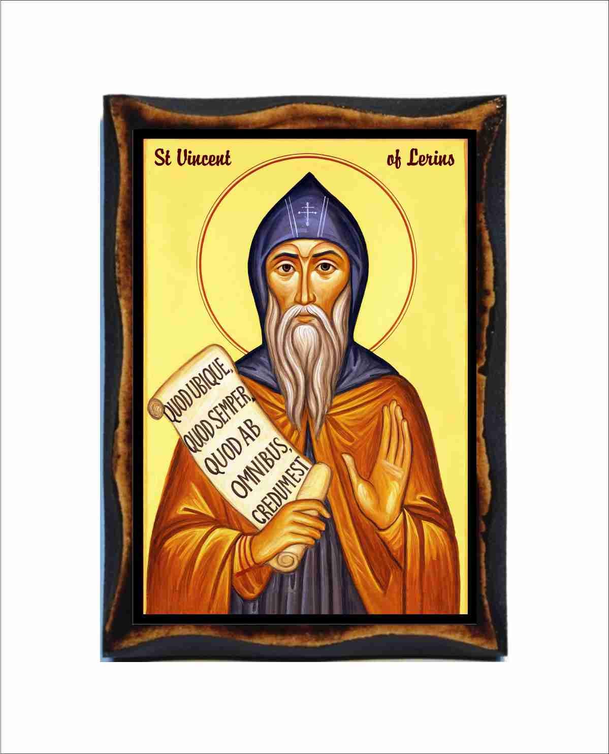 Saint Vincent of Lérins - Byzantine Art - Catholic Holy Card on