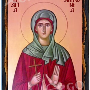 Saint Antonia Greek Orthodox Byzantine Christian Icon on Wood