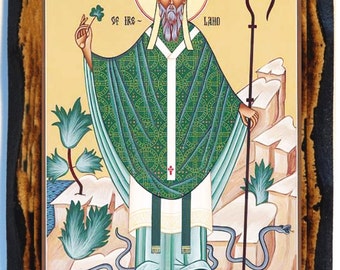 Saint Patrick of Ireland Handmade wood icon on plaque