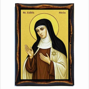 Santa Teresa Benedicta - Edith Stein - Estampa católica en placa de madera hecha a mano