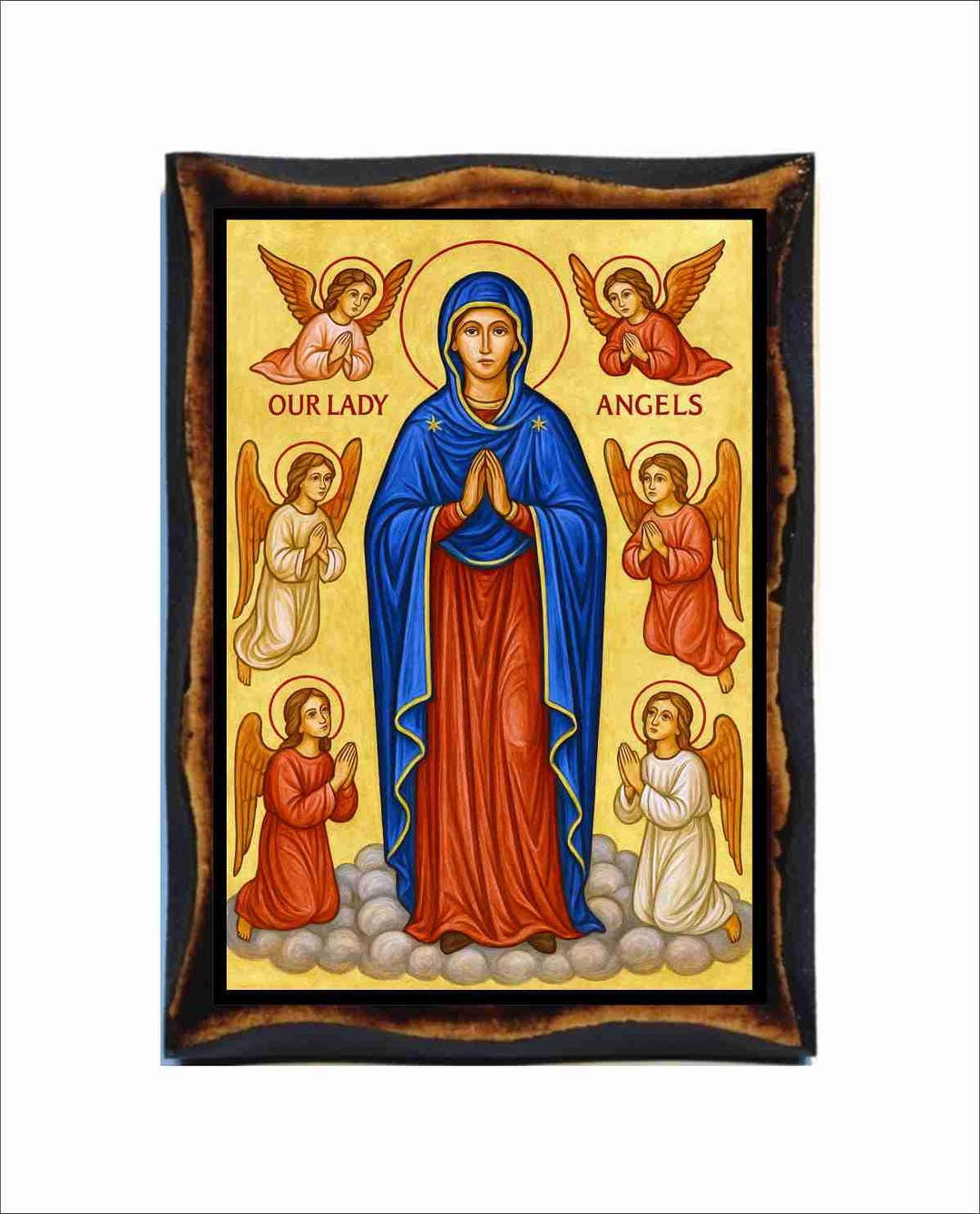 Our Lady of Angels Icon - Byzantine Art - Holy Card on Handmade Wood ...