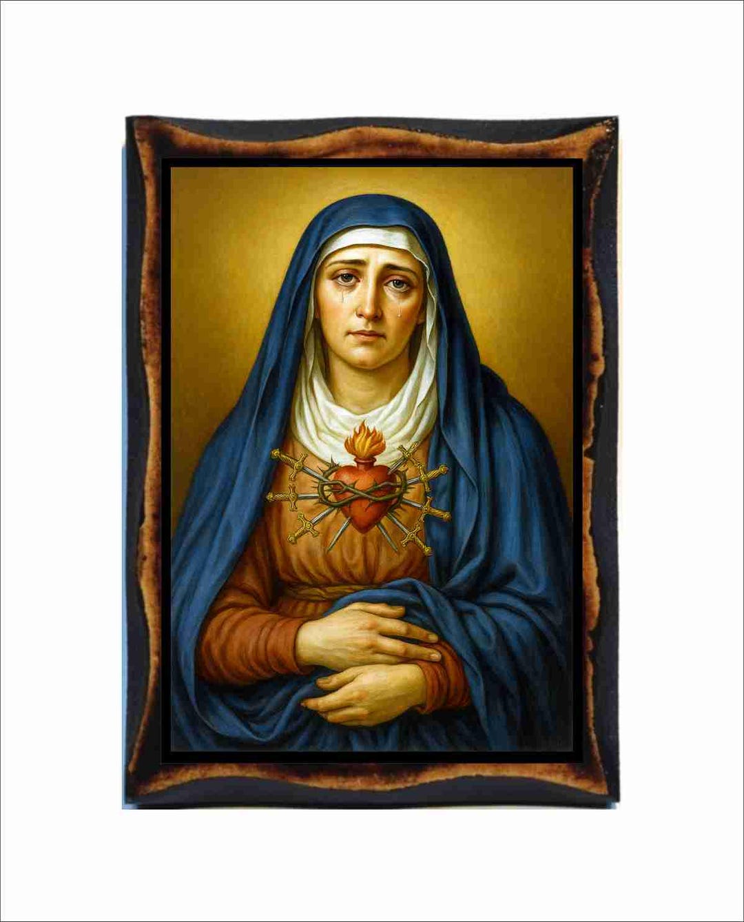 Our Lady of Sorrows Icon: Catholic Holy Card on Handmade Wood Plaque - Etsy