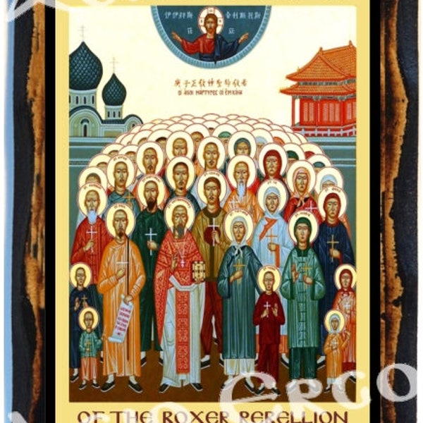 Holy Martyrs of China - Chinese Martyrs of the Boxer Rebellion  Handmade wood icon on plaque