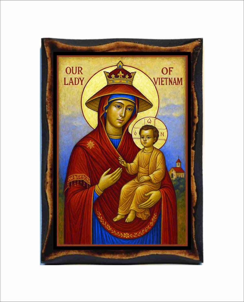 Our Lady of La Vang Icon - Byzantine Art - Holy Card on Handmade Wood ...