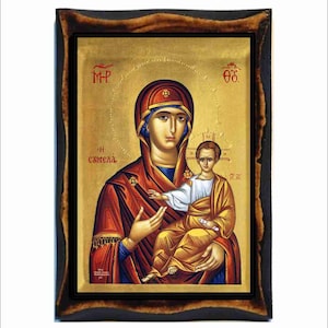 Holy Virgin Mary Sumela Greek Orthodox Russian Byzantine Christian Icon on Wood