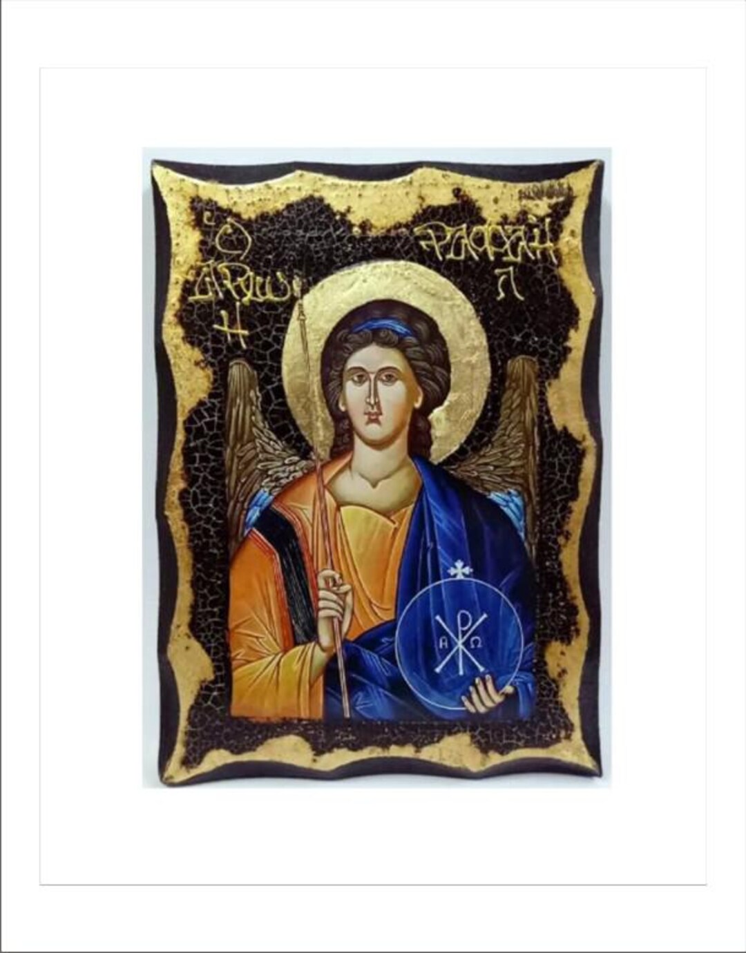 開運絵画　ラファエルの羽根　イーゼル付き　24金金箔付き 24K金箔を施した手作りの大天使ラファエルの木製アイコン - Etsy 日本