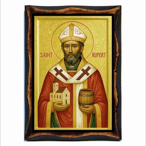 San Ruperto de Salzburgo - Arte bizantino - Estampa católica ortodoxa en placa de madera hecha a mano