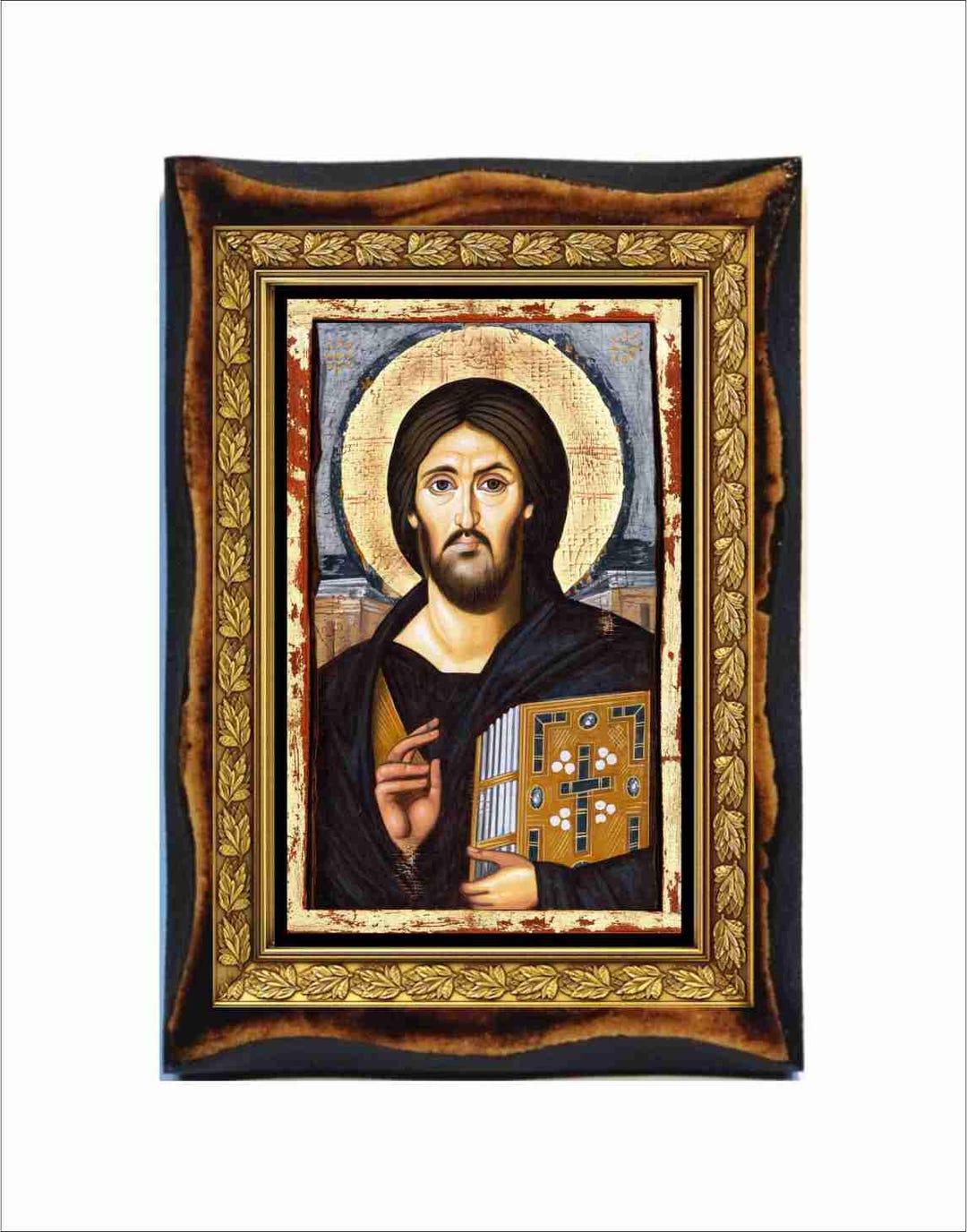 シナイのイエス・キリストのアイコン - ビザンチン美術 - 手作りの木製