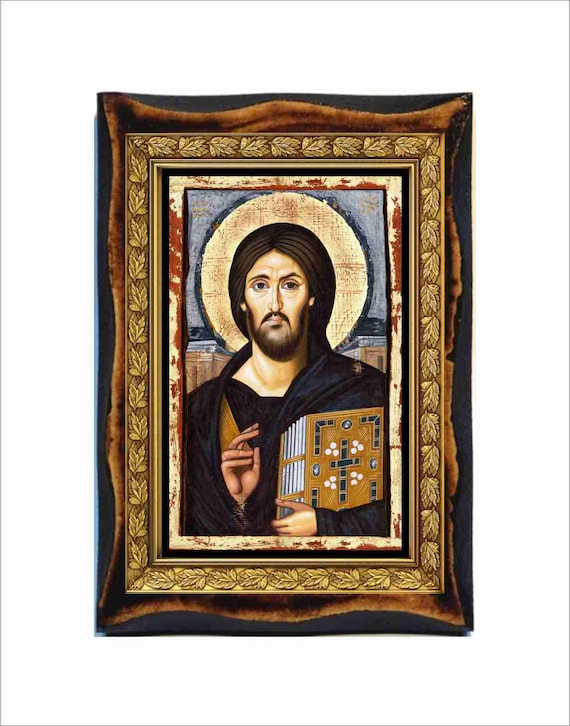シナイのイエス・キリストのアイコン - ビザンチン美術 - 手作りの木製