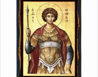 Sint-Joris - Byzantijnse kunst - orthodox-katholieke heilige kaart op handgemaakte houten plaquette
