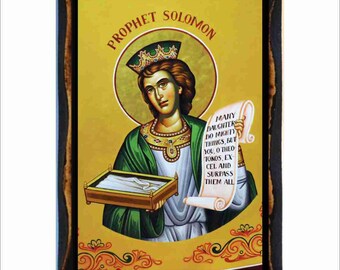 Icono bizantino del rey Salomón: estampa católica en placa de madera hecha a mano