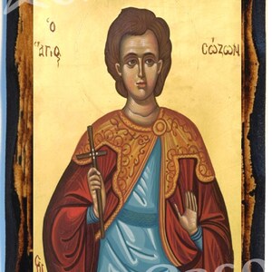 Saint Sozon Greek Orthodox Russian Mount Athos Byzantine Christian Catholic Icon on Wood