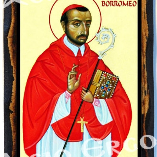 Saint Charles Borromeo Catholic Icon on Wood