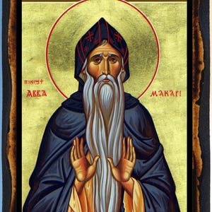 Saint Macarius the Egyptian Greek Orthodox Russian Mount Athos Byzantine Christian Catholic Icon on Wood