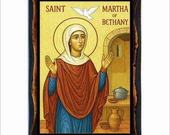 Icona bizantina di Santa Marta di Betania - Immagine sacra cattolica su targa di legno fatta a mano