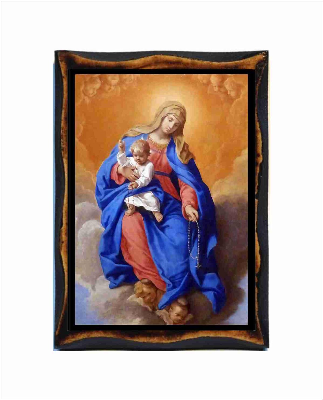 Our Lady of Rosary Icon- Byzantine Art - Holy Card on Handmade Wood ...