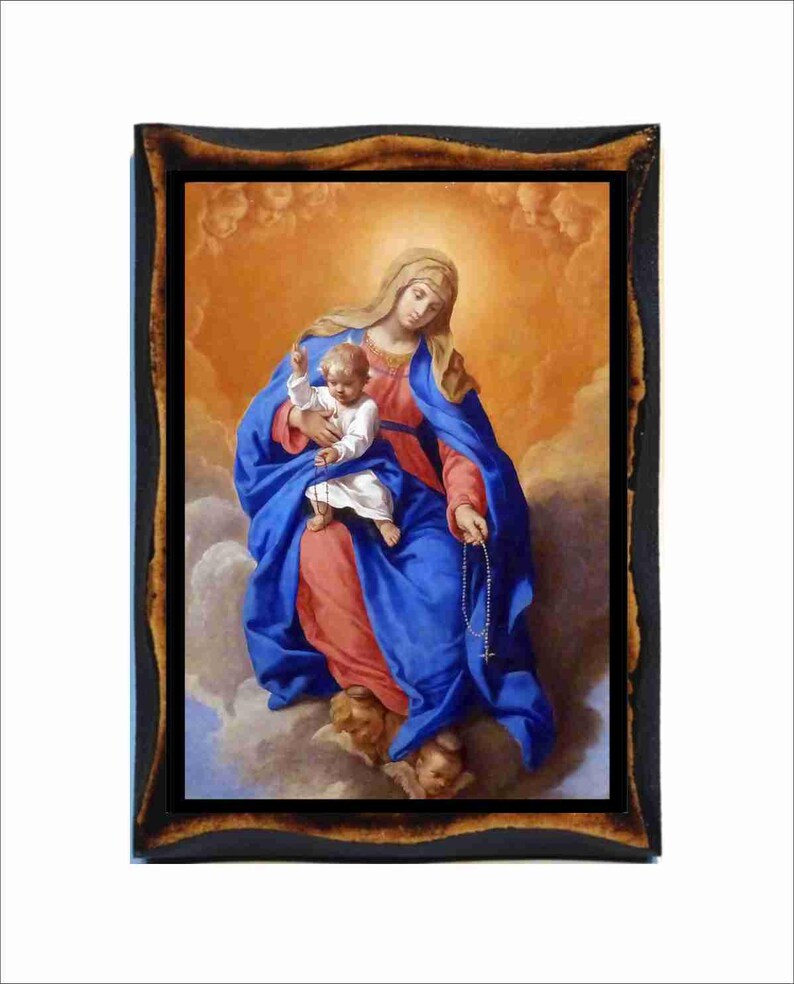 Our Lady of Rosary Icon- Byzantine Art - Holy Card on Handmade Wood ...