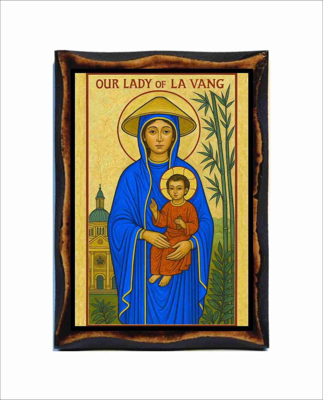 Our Lady of La Vang Icon - Byzantine Art - Holy Card on Handmade Wood ...