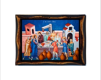 The Wedding Feast at Cana - The Wedding at Cana - Handmade wood, Holy card on plaque