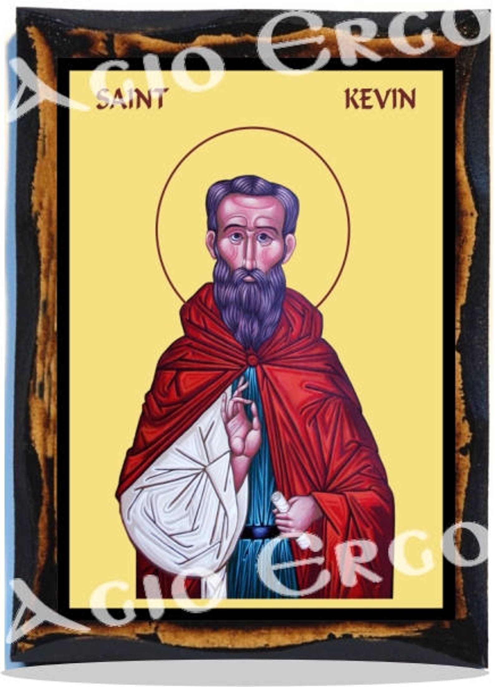 Saint Kevin of Glendalough Saint Cóemgen Handmade Wood Icon Etsy UK