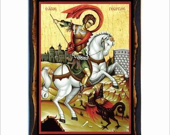 Saint George-pictogram - Byzantijnse kunst - orthodox-katholieke heilige kaart op handgemaakte houten plaquette