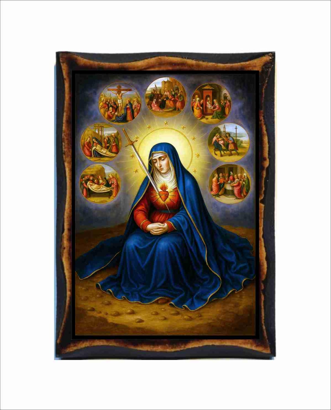 Our Lady of Sorrows - Byzantine Art - Catholic Holy Card on Handmade ...
