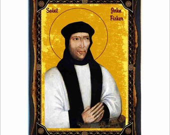 Saint John Fisher Byzantine Icon - Catholic Holy Card on Handmade Wood Plaque