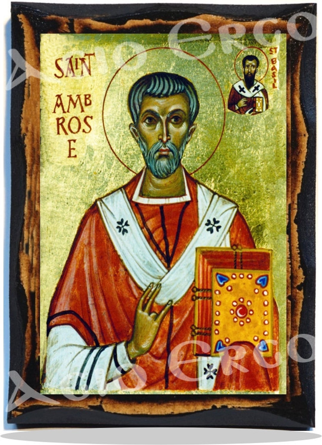 Saint Ambrose of Milan Catholic Christian Icon on Wood Etsy