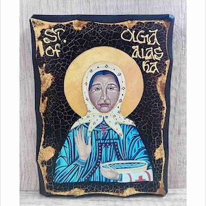 Święta Olga z Alaski - Święta Matuszka Olga Michael z Alaski Ręcznie wykonana ikona z drewna na tabliczce z fizycznym starzeniem i złotym liściem 24K