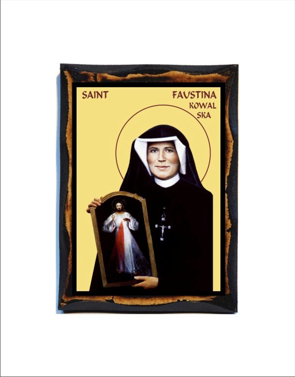 Saint Maria Faustyna (Kowalska) of the Blessed Sacrament, Virgin, Religious, Christian Mystic, "Apostle of Divine Mercy"  Catholic Icon Wood