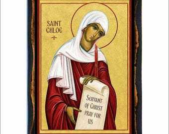 Santa Cloe de Corinto - Arte bizantino - Estampa religiosa en placa de madera hecha a mano