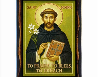 Icono de Santo Domingo - Arte bizantino - Estampa católica en placa de madera hecha a mano