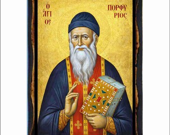 Icono de Porfirio de Kafsokalyvia - Arte bizantino - Placa de madera ortodoxa bizantina hecha a mano
