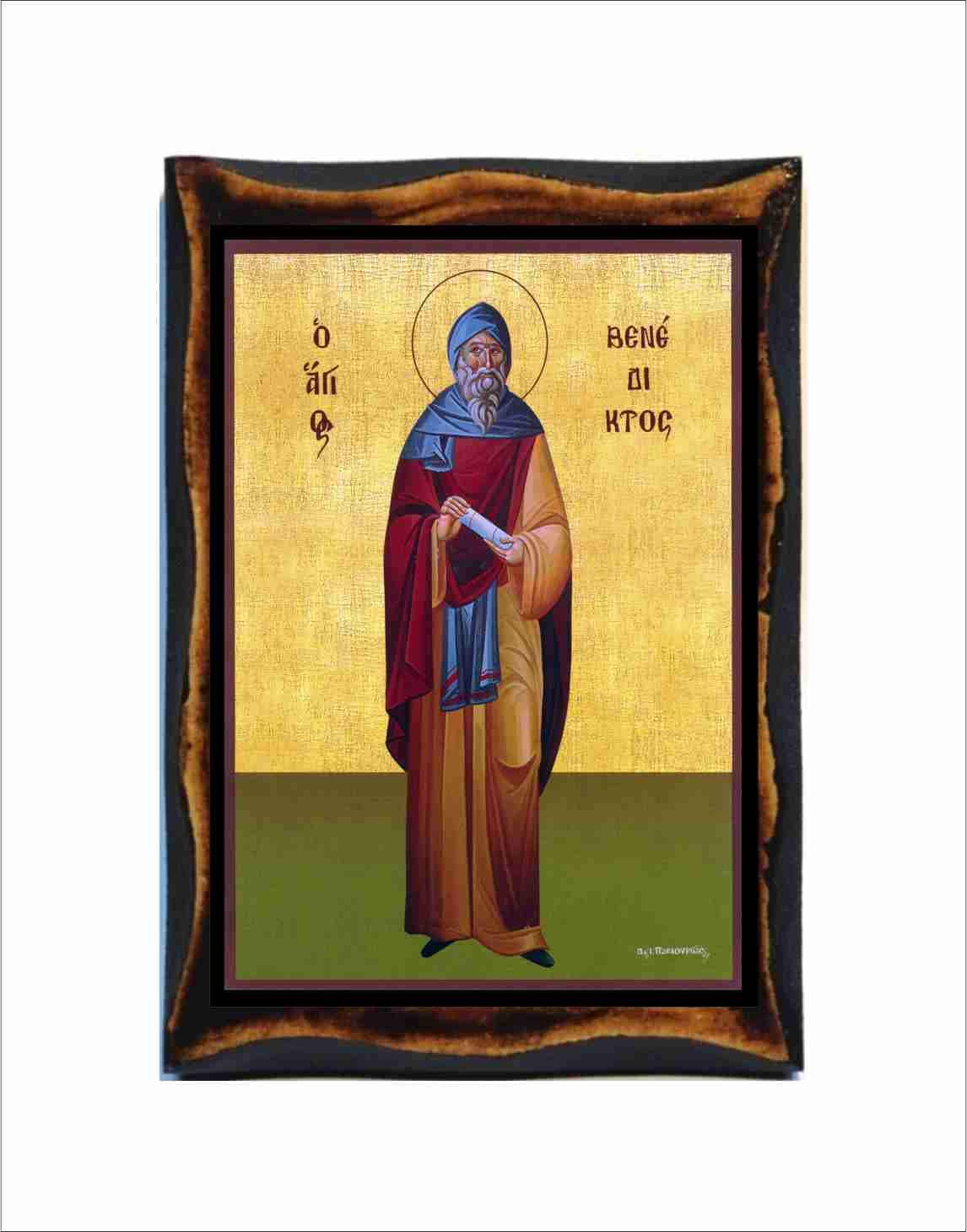 Byzantinische Ikone des Heiligen Benedikt - Katholische Heilige Karte auf  handgefertigter Holzplakette - Etsy Österreich, image size:1146x1460