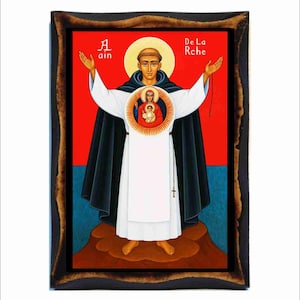 Icône d'Alanus de Rupe - art byzantin - carte sainte sur plaque de bois faite main