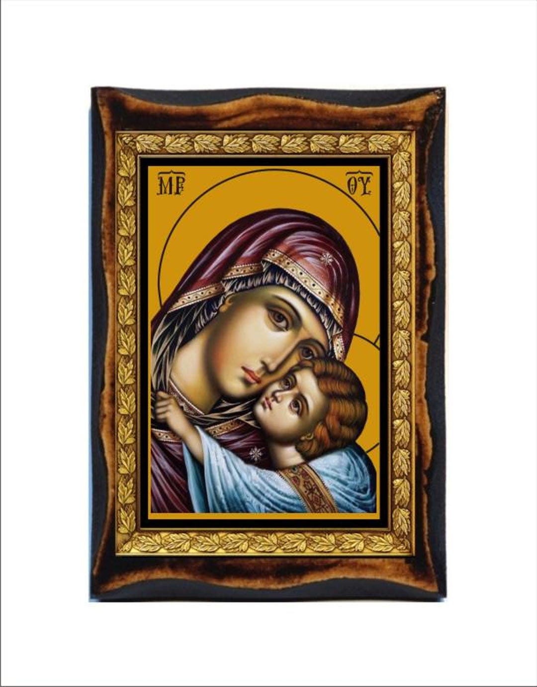 Virgin Mary Sweet Kiss Icon - Byzantine Art - Holy Card on Handmade ...
