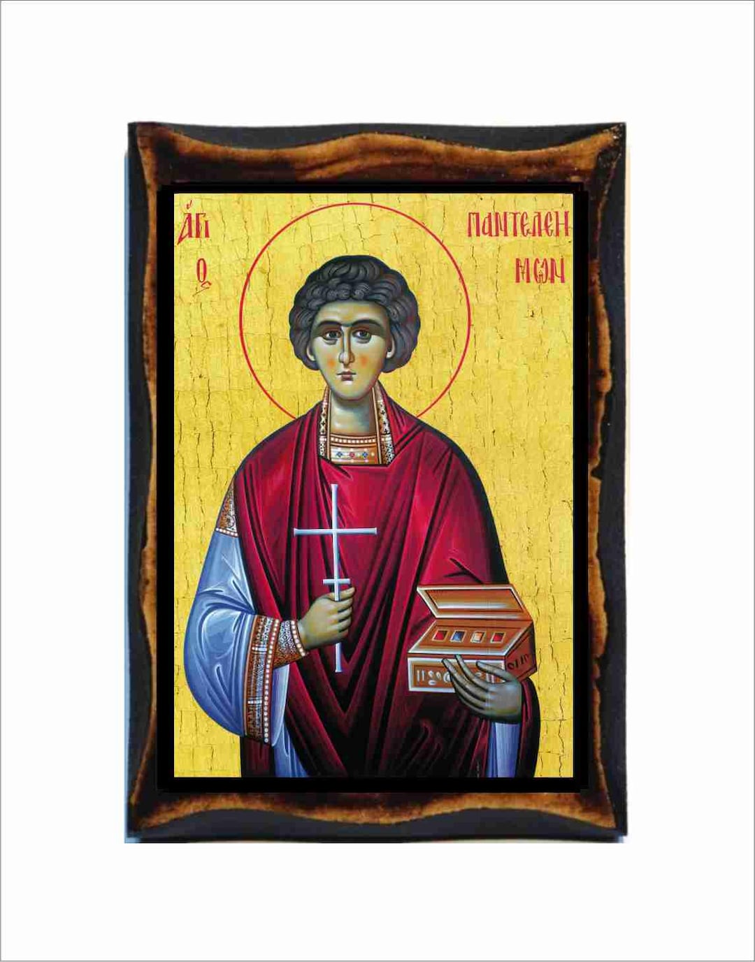 Saint Pantaleon ウォールアート 宗教画 ヴィンテージ Saint Pantaleon Icon - Byzantine Art - Orthodox Catholic Holy Card