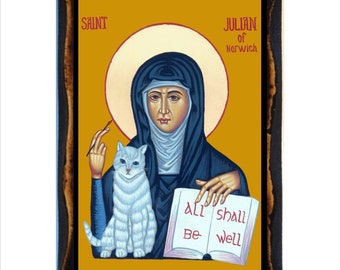 Saint Julian of Norwich Anchoress, Mystic Roman Catholic Christian Icon on Wood