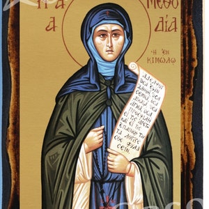 Saint Methodia Greek Orthodox Russian Mount Athos Byzantine Christian Catholic Icon on wood