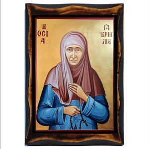 Saint Gabriela Byzantine Icon - Orthodox Holy Card on Handmade Wood Plaque