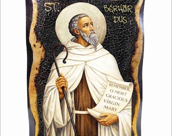 Handmade Saint Bernard of Clairvaux Wood Icon with 24K Gold Leaf